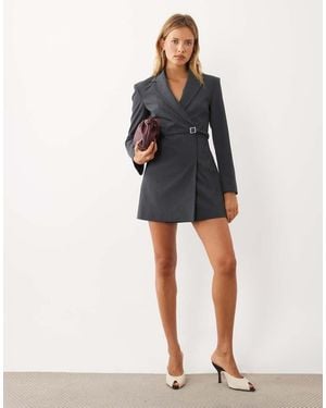Mango Mini Abito Blazer Strutturato A Righe Sottili - Nero