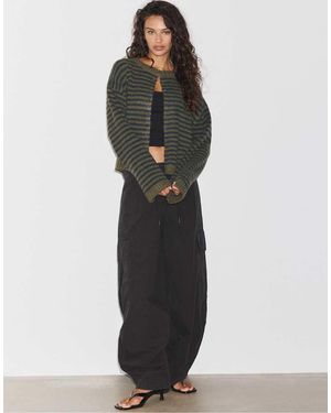 Stradivarius Striped Knit Cardigan - Green