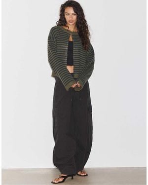 Stradivarius Cardigan Lavorato A Maglia A Righe Color Kaki - Verde
