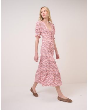 Nobody's Child Floral Puff Sleeve Lia Midi Dress - Pink
