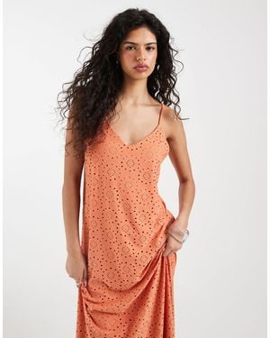 Vero Moda Jersey Floral Broderie Cami Midi Dress - Orange