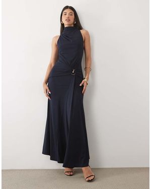 ASOS High Neck Drape Maxi Dress With Trim Detail - Blue