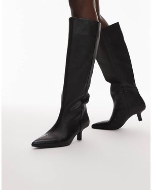 & Other Stories Real Leather Knee High Heeled Boots With Suede Lining - Black
