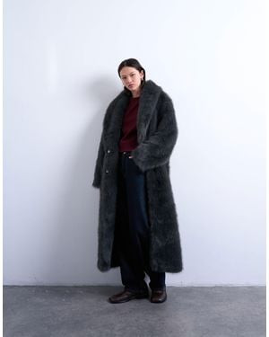 TOPSHOP Faux Fur Oversized Shawl Extra Long Coat - Blue