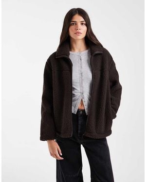 Vero Moda Oversized Funnel Neck Teddy Jacket - Black
