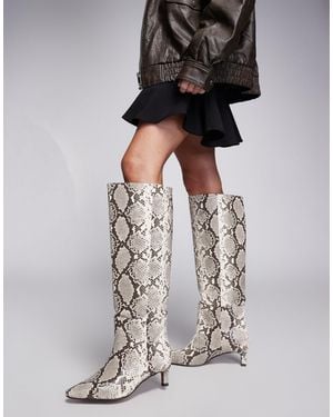 River Island Snakeskin Print Knee Boots With Low Heel - Black