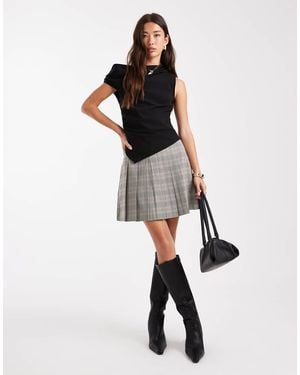New Look Check Box Pleat Skirt - Grey