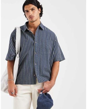 ASOS Boxy Oversized Seersucker Stripe Shirt - Blue