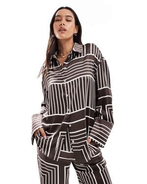 4th & Reckless Satin Wide Cuff Button Front Shirt Co-ord - Brown