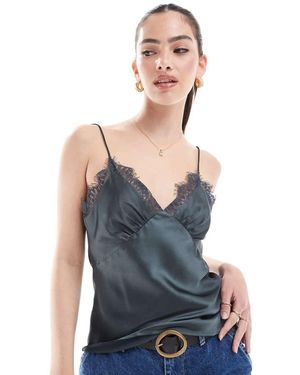 ASOS Satin Cami With Lace Trim - Grey