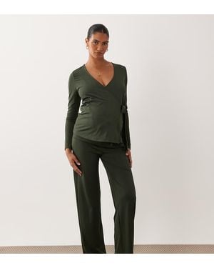 Mama.licious Mamalicious Maternity Tie Waist Ribbed Jersey Trouser Co-ord - Green