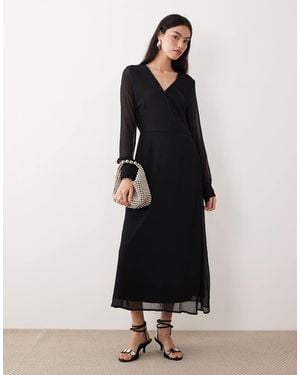 Vila Longsleeve V-neck Midi Dress - Black