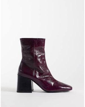 ASOS Raiden Botines De Tacón Ancho De Piel Suave En Burdeos-Rojo - Morado