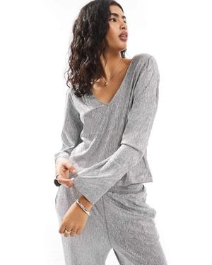 Object Long Sleeve Top With Deep Back Co-Ord - Grey