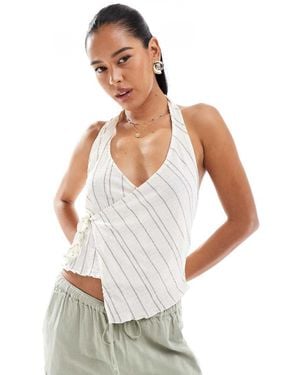 Pull&Bear Rustic Halter Neck Co-ord Top - White