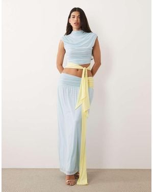 ASOS Co-ord Mesh Colour Block Maxi Skirt With Sash - Blue