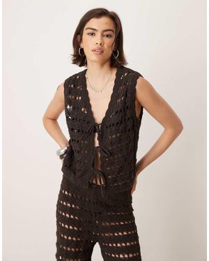 ASOS Open Stitch Crochet Tie Front Knitted Waistcoat - Natural