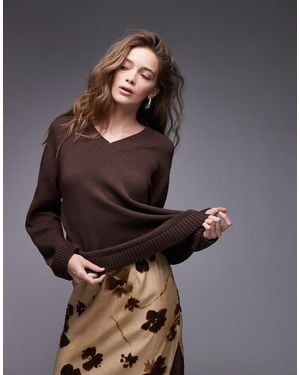 ASOS Pull en maille à col en v - Gris