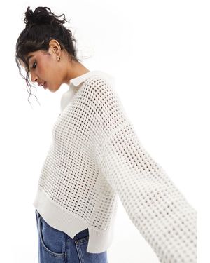 Abercrombie & Fitch Open Knit Jumper With V-neck Collar - White