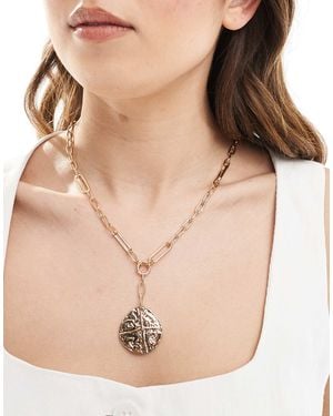Accessorize – e halskette mit großen gliedern und münzanhänger - Natur