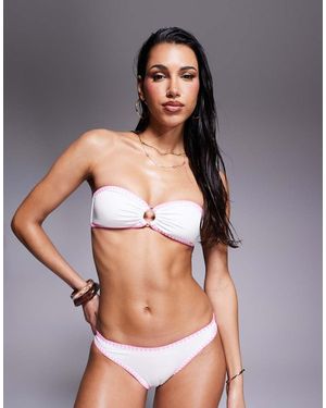 Boux Avenue Rhodes Bandeau Bikini Top With Pink Whipstitch - Grey