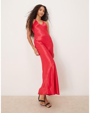ASOS Vestido Largo Con Detalle De Costura De Satén De -Rojo