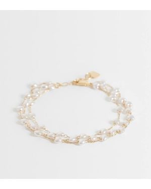 ASOS Asos Design Curve Bracciale Multiriga Sottile Con Perle Sintetiche Color Oro - Bianco