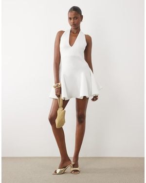 ASOS Plunge Neck Structured Full Skirt Mini Dress - Natural