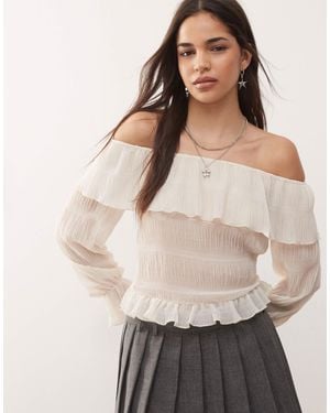 Motel Kalena Ruffle Off-shoulder Long Sleeve Blouse - Natural