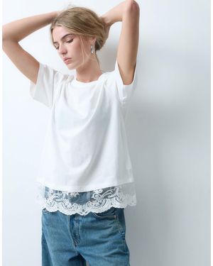 ONLY Nur t-shirt mit spitzenbesatz - Weiß