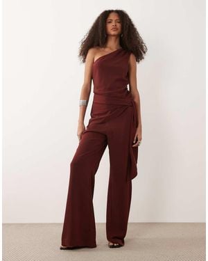 Mango One Shoulder Tie Waist Jumpsuit - Red