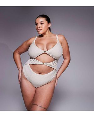 ASOS Asos Design Curve Winter Crinkle Cut Out Swimsuit With Hardware - Natural