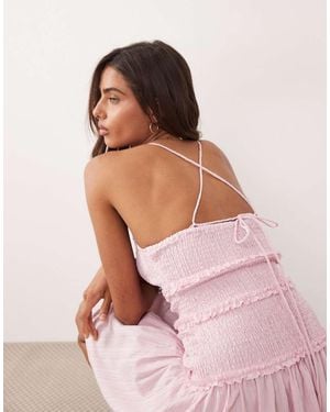 ASOS Crinkle Mini Sundress With Shirred Dropped Waist - Pink