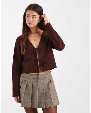 Miss Selfridge Long Sleeve Tie Front Top - Brown