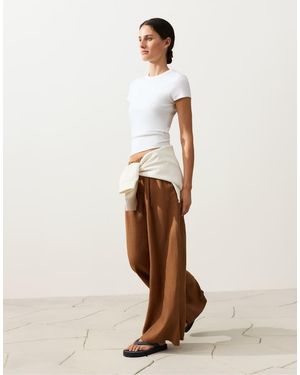 Oysho Pantaloni 100% Lino Marroni A Fondo Ampio - Neutro