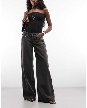 Abrand Jeans Vaqueros Baggy De Talle Bajo Con Detalle De Tachuelas En Gris-Marrón