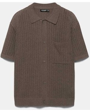 Pull&Bear Knit Short Sleeve Shirt - Brown