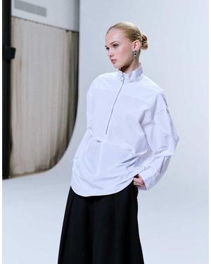 ARKET Oversized High Collar Shirt With Minimal Zip Front - White