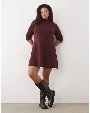 Pieces Plus Pieces Curve Long Sleeve Knitted Mini Dress - Red