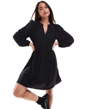 Vero Moda V-neck Smock Mini Dress With Puff Sleeves - Black