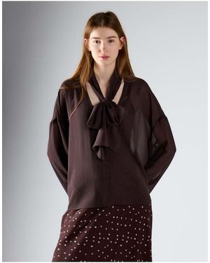 Glamorous Tie Neck Sheer Blouse - Brown