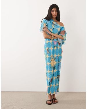 Never Fully Dressed Tilly Off Shoulder Plisse Maxi Dress - Blue