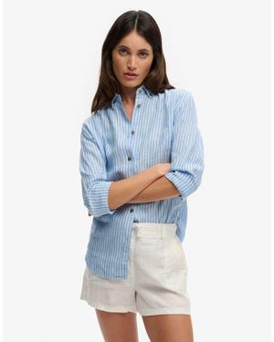 Superdry Premium leinen-hemd mit knopfleiste und schmaler passform - Blau