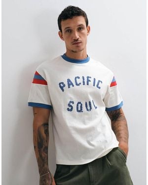 ASOS Boxy Relaxed Ringer T-shirt With Distressed Pacific Soul Graphic - White