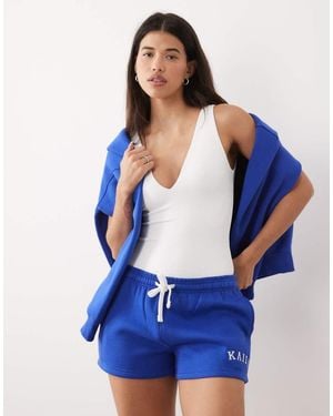 Kaiia Cotton Rich Embroidered Logo Sweat Shorts - Blue