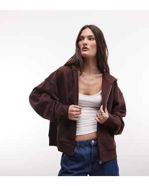 Collusion Zip Through Boxy Hoodie - Brown
