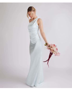 Six Stories One Shoulder Satin Ruched Bridesmaid Dress - White