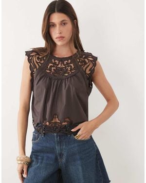 Mango Geborduurde Blouse Van 100% Katoen - Blauw