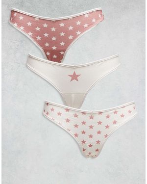 Daisy Street 3 Pack Of Star Graphic Pants Set-pink - Gray