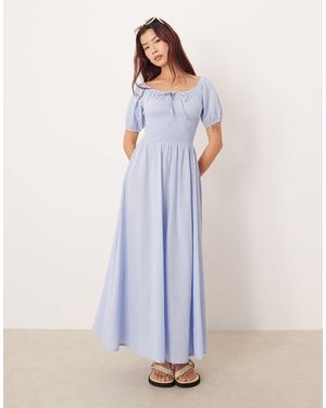 esmé studios Esmee Puff Sleeve Tie Front Maxi Beach Dress - Blue